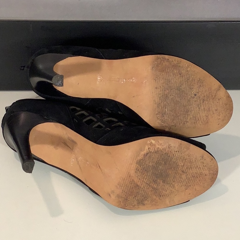 Audrey Brooke “Marseille” Black Suede Open Toe Gladiator Heels Bootie Sz 7.5 M - Picture 8 of 10